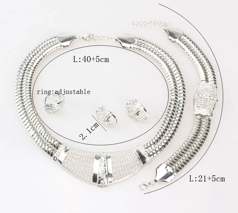 Посеребренный Дубай, Африканский стиль белое кристаллическое ожерелье браслет серьги кольцо Свадебные/свадебные комплекты ювелирных изделий