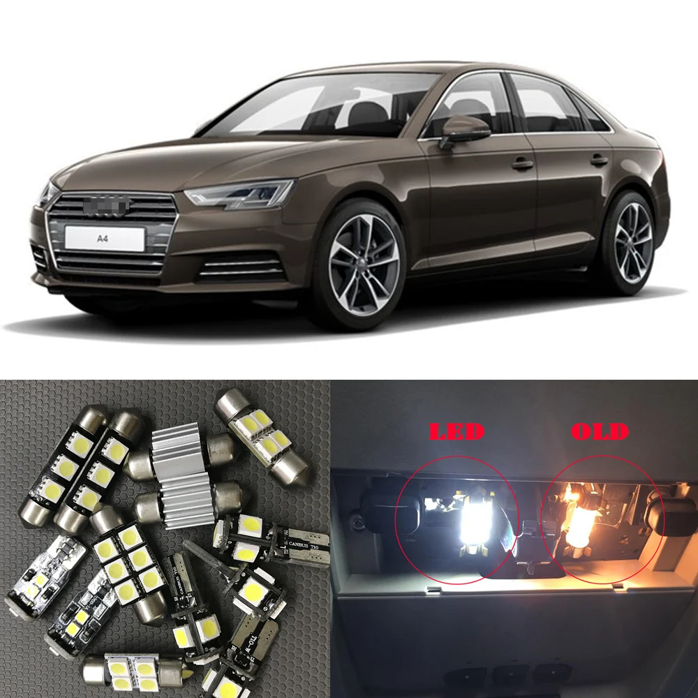 

18pcs 6000K White Auto LED Interior Light Bulbs Canbus Kit For 2009-2015 Audi A4 B8 Avant Led Map Dome Trunk License Plate Light
