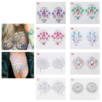 

Sexy Crystal Chest Jewels Temporary Tattoo Sticker 3D Stage Rhinestone Flash Tattoos Adhesive Face Jewel Chest Gem Body Paint