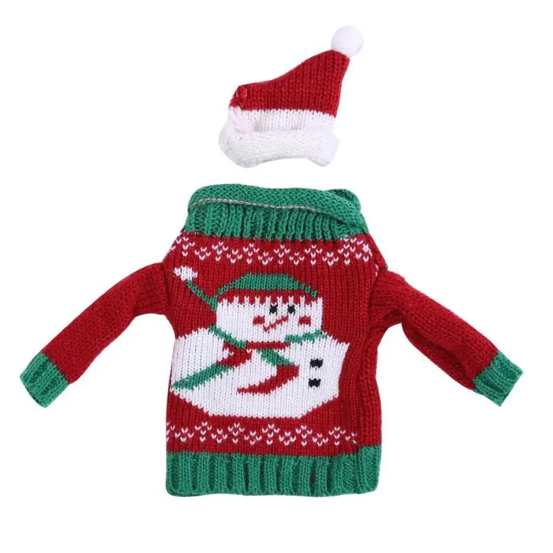 Рождественский вязаный свитер, крышка для бутылки вина, набор, свитер на бутылку с шапкой, подвеска на елку, украшение, милый подарок для детей - Цвет: Красный