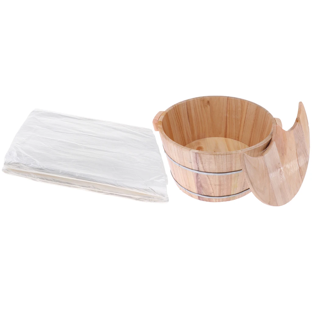 

Wooden Foot Basin Tub Foot Soaking Bucket with Lid & Bags for Foot Bath Spa