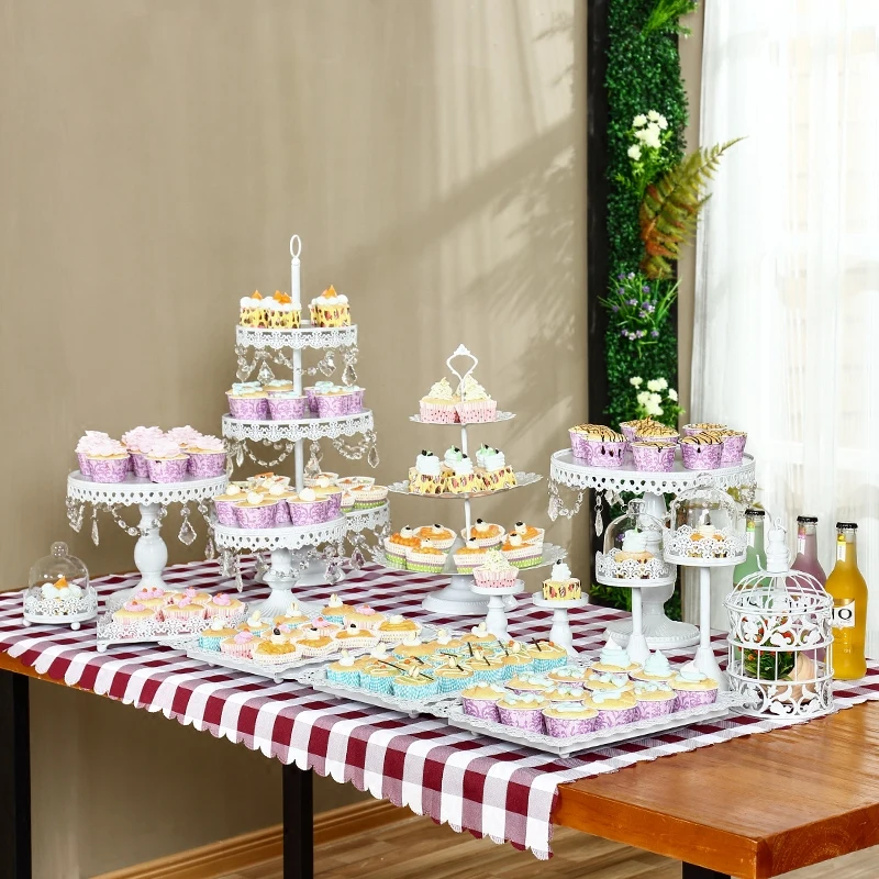 Buy 13pcs/set White Cake Stand with crystal beads Cupcake Pan Display Birthday