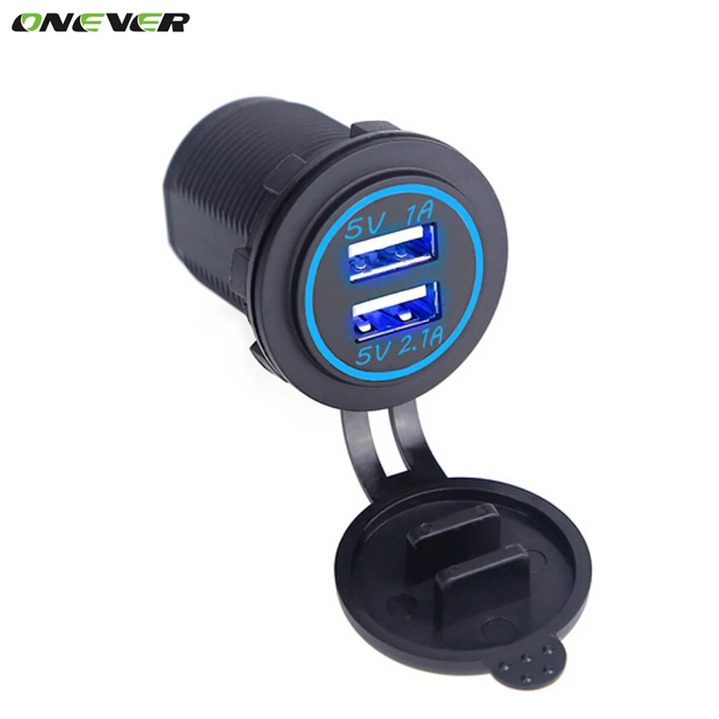 

Onever Car Charger For Motorcycle Auto Truck USB DC12V-32V Waterproof Dual USB Charger Power Socket 5V 2.1A/1A Cigarette Lighter