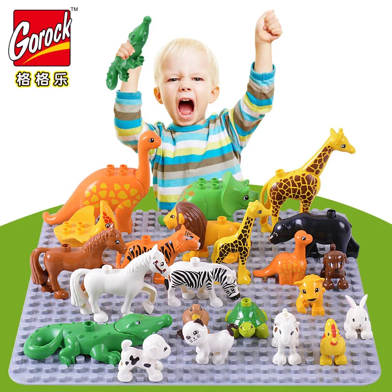 Animal Model Figures Blocks Big Building Block Compatible Legoe Duploe Elephant Monkey Educational Toys For Children