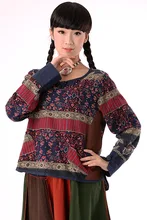 Original 2017 New Women ‘s Patchwork Style Shirt Shirt Bottom Shirt Spring Cotton and Hemp Shirt