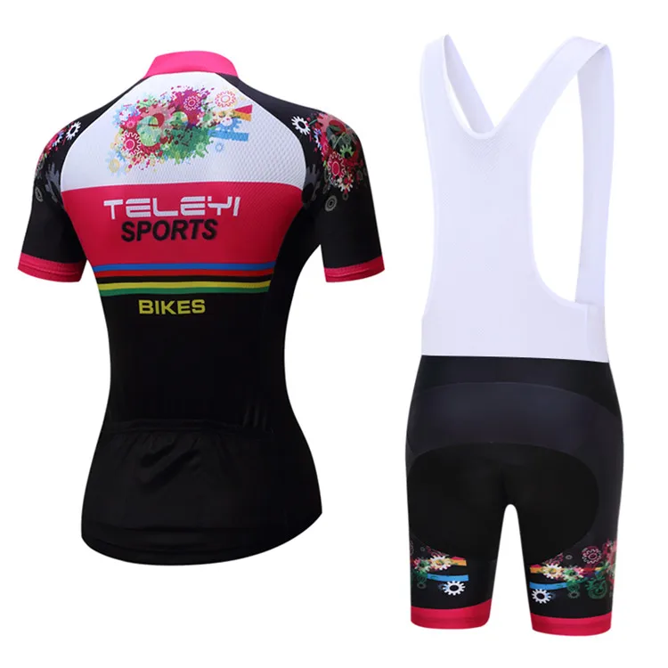 4 Black with Fashion Flower Printing Bicycle Jersey Set Outdoor Sportswear Short Sleeve Suite Quick Dry Ropa Ciclismo (13)