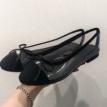 Женщина с круглым носком черный, белый цвет смешанный Цвет с закрытым носком тонкие туфли женские Пластик прозрачный бабочкой слипоны тонкие туфли