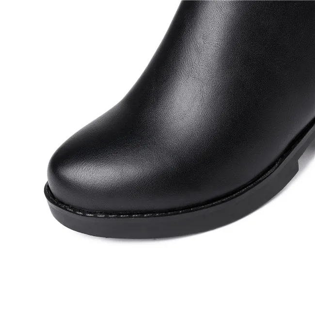 YMECHIC Plus Size Chunky Block High Heels Mid Calf Tall Womens Winter Black Brown Boots Buckle Strap Autumn Ladies Shoes