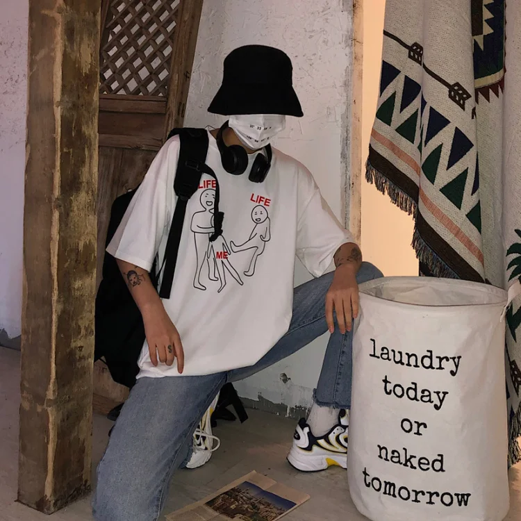 Летняя новая Корейская футболка ulzzang Harajuku с забавным принтом, модная свободная футболка с коротким рукавом, простая повседневная женская футболка с круглым вырезом