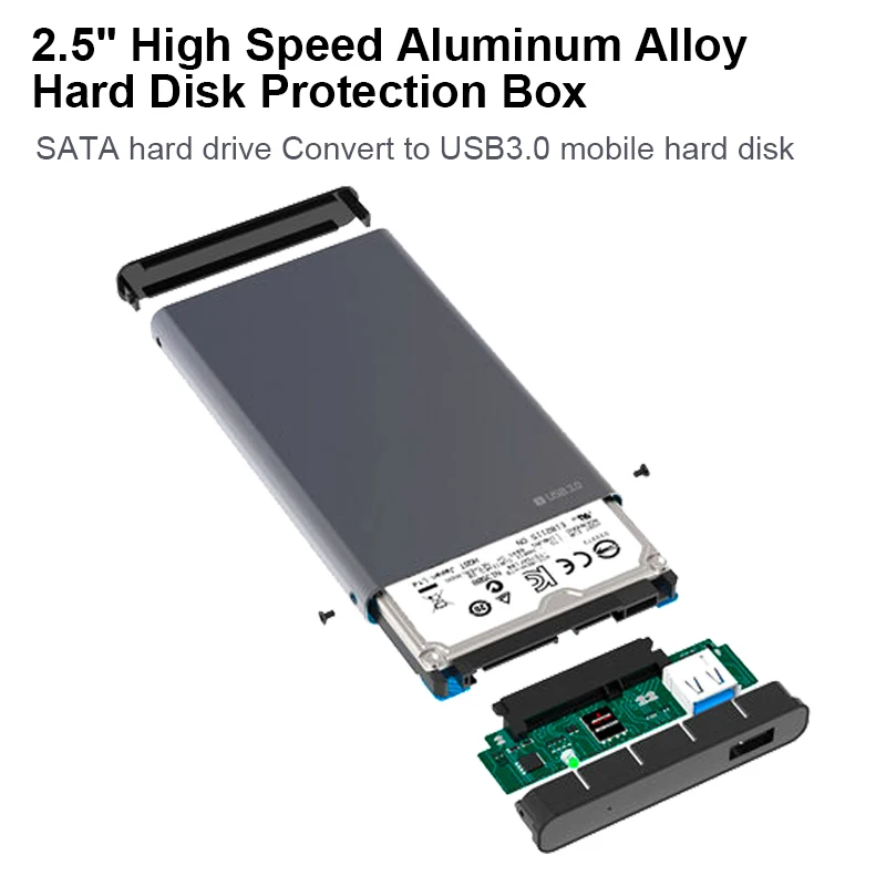 

2.5" High Speed Aluminum Alloy Hard Disk Protection Box Exter USB3.0 Type-C For PC Laptop Mechanical SSD Mobile Hard Disk Shell