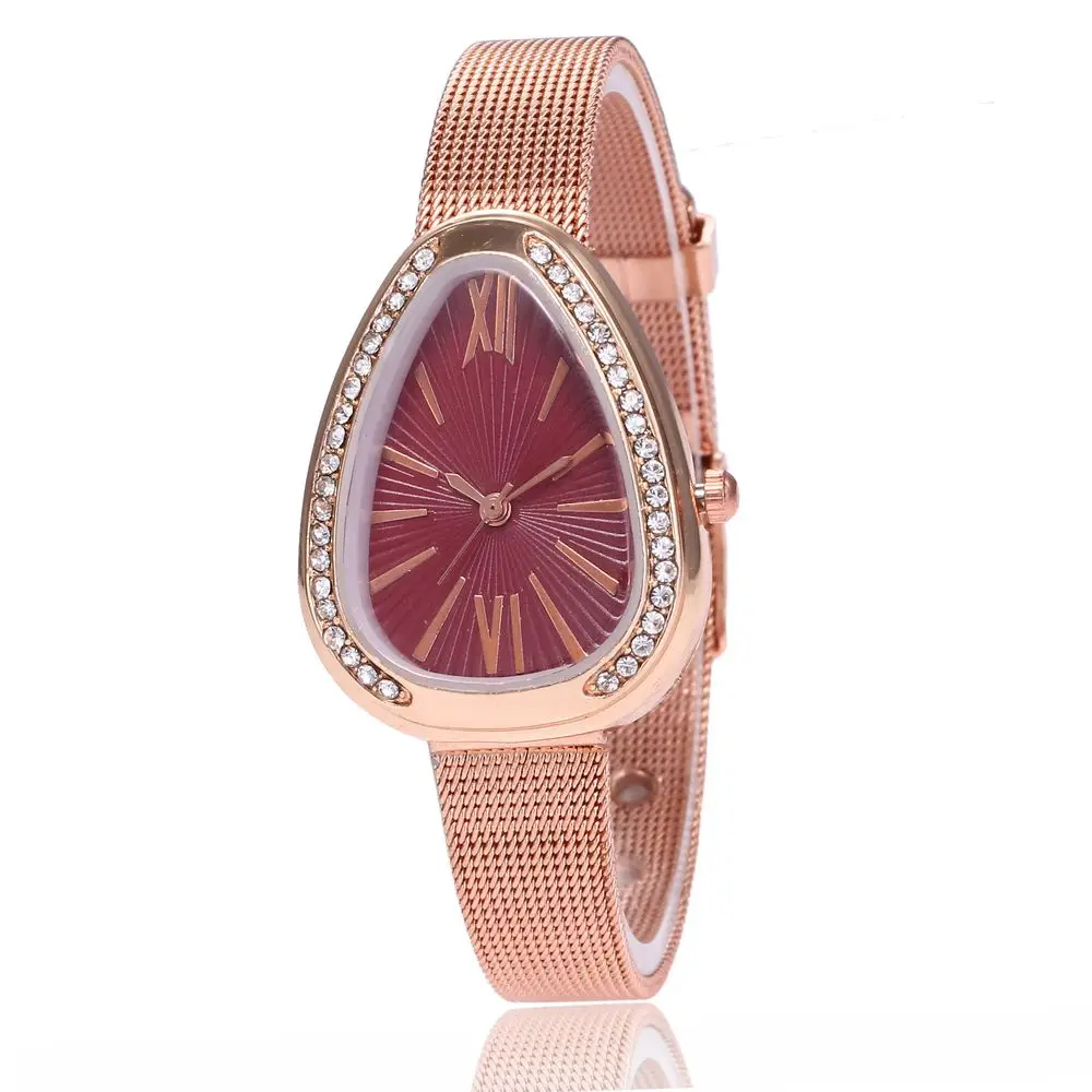 Женские кварцевые наручные часы стразы из нержавеющей стали цвета розового