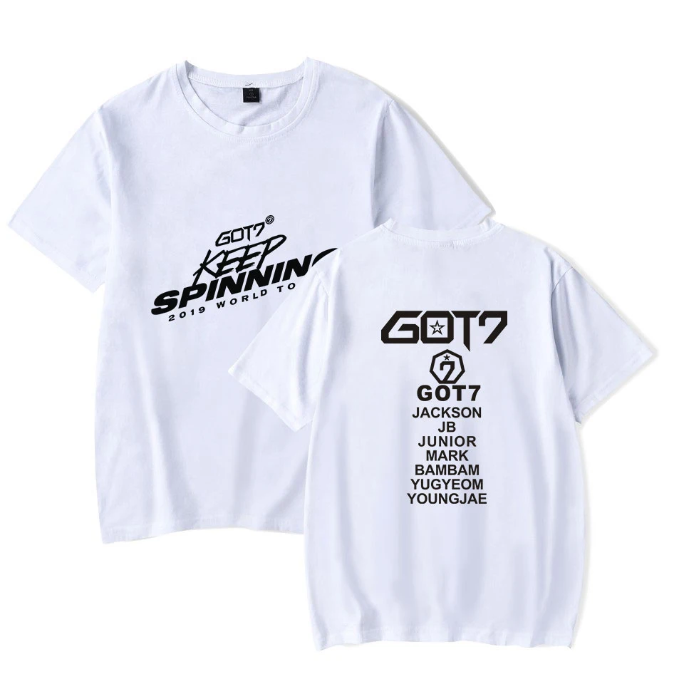 Aikooki новейшая футболка GOT7 Мужская/Женская Популярная Повседневная Свободная розовая футболка с круглым вырезом с принтом GOT7 World Tour короткая футболка
