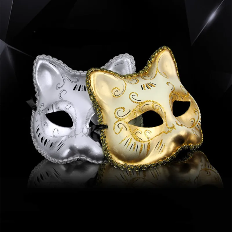 2016 New Gold & Sliver Masquerade Masks Cat Mask Paper Animal Costume