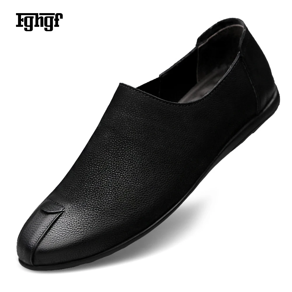 

2019 New Men's Loafer Shoes Genuine Leather Cowhide Driving Shoes Nubuck Leather Slip-on EU38-45 Plus Size Durable