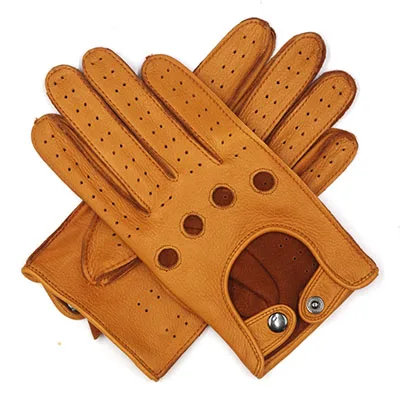 Мужские кожаные перчатки для вождения без подкладки Harssidanzar - Цвет: Tan deerskin