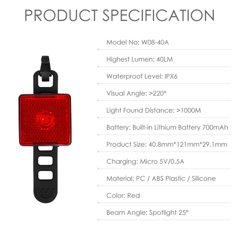 Top Gaciron Smart Tail light 40 Lumen Bike Warning Lamp Bicycle Rear Light LED Rechargeable Waterproof Hangable for Riding Running 5