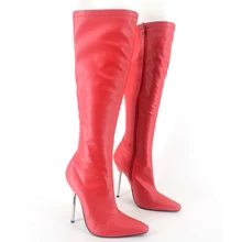 Матовые красные сапоги до колена с острым носком; Chaussure Hiver Femme; Новинка года; разноцветные металлические туфли на высоком каблуке; Bottines Femmes