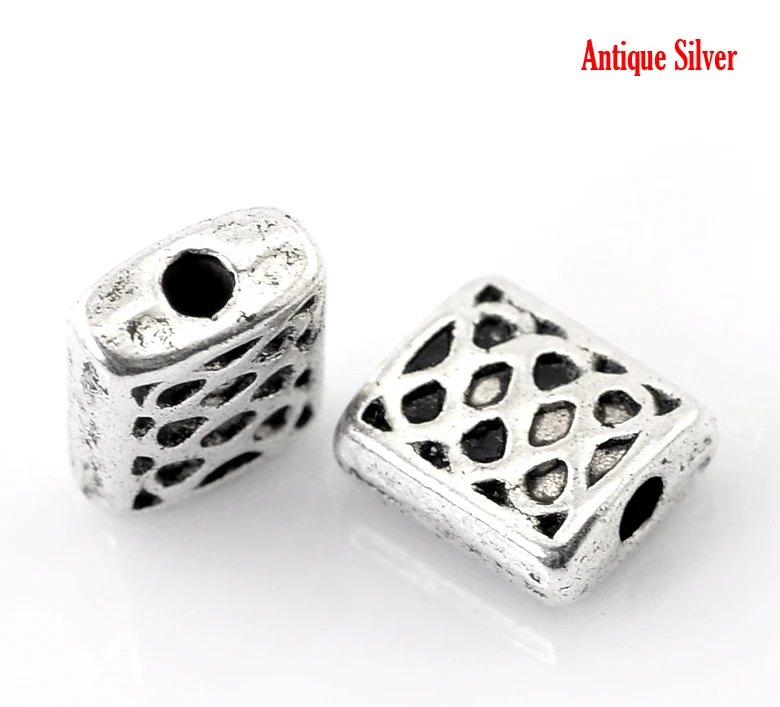 

DoreenBeads Zinc metal alloy Spacer Beads Rectangle Antique Silver SpotColor Plated About 7mmx6mm,Hole:Approx 1.5mm,20 PCs