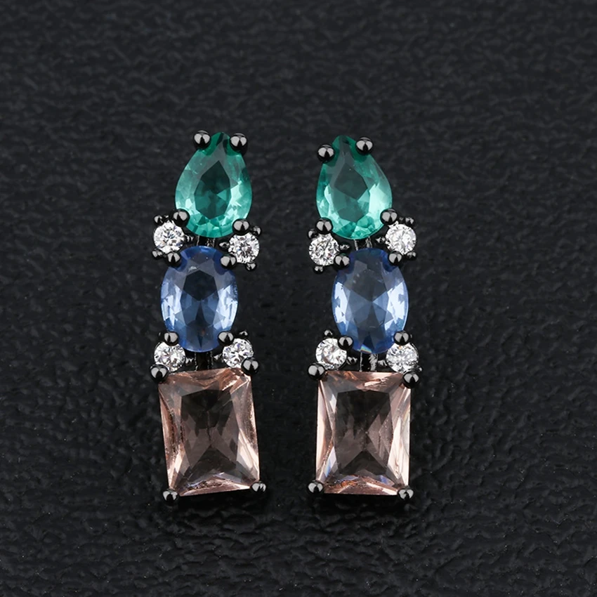 

Brand Square Fashion Luxury Earings Colorful Crystal Zircon Cool Stud Earrings for Women Black Gold Filled 2019 New Jewelry