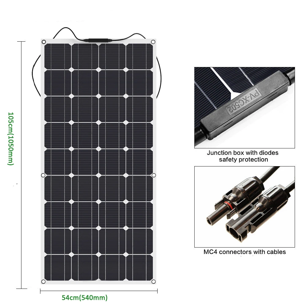 Недавно гибкие солнечные панели 100w 4 шт. модуля солнечная панель солнечной батареи из монокристаллического кремния клетка; 1* 20A блок управления установкой на солнечной батарее; 1 комплект Солнечный Кабель 3 м