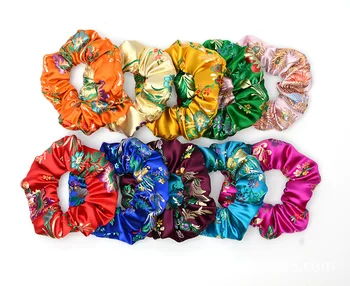 

Free shippping Fashion women pretty Cheongsam embroidery silk hair scrunchies cute gum Hair Tie Accessories Ponytail Holder