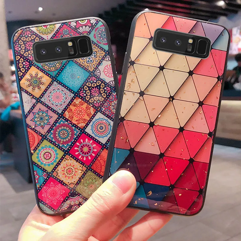 

For Samsung Note9 8 Case Mandala Flower Phone Cover for Samsung S10 S9 Plus Epoxy Gold Foil Phone Case Protective Cover