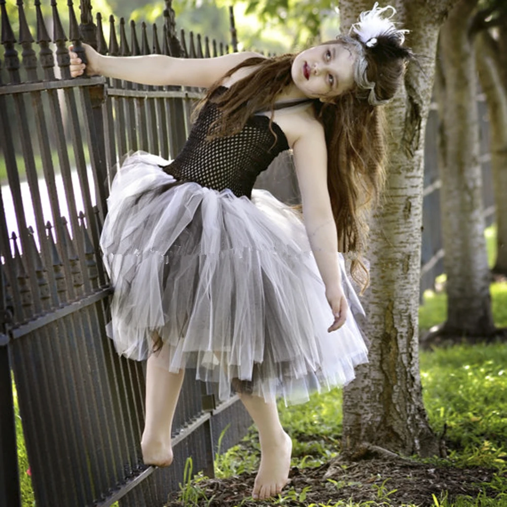 

Bride Of Frankenstein Tutu Dress Halloween Costume Little Girls Teenager Dresses 5T 6 7 8 10 Scary Monster Pageant Gown PT123