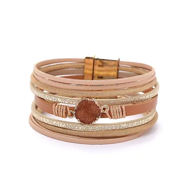 

Rainbery Multilayer Women Leather Bracelet Female Fashion 2020 Stone Metal Charm Vintage Wide Bracelets & Bangles Femme Jewelry