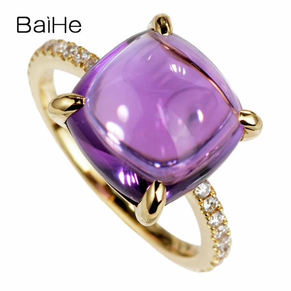 BAIHE, 14 карат, желтое золото, 5CT, сертифицированная Подушка, настоящий аметист, свадебные, круглые, 0.22ct, бриллианты, для женщин, Трендовое, хорошее ювелирное изделие, кольцо