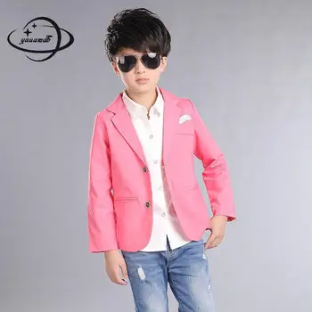 

6-15Y 100% cotton kid blazers autumn spring boys cotton jacket children's feather solid coat blazers infant pocket clothing y45