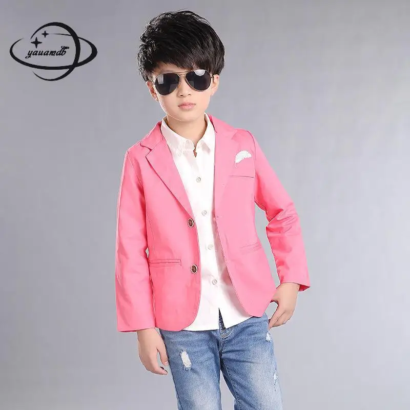 

YAUAMDB kid blazers 2017 autumn spring 6-15Y boys cotton jacket children feather solid coat blazers infant pocket clothing y45