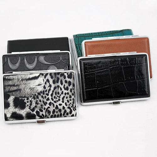 

Fashion Metal Faux Leather Top Hold A Pack 14Pc Cigarette Hard Box Case Holder