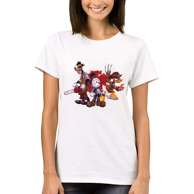 

New Short Sleeve Halloween Women T-Shirt Zombie Mouse Printed Lady Tops Funny Nightmare Before Christmas Girl's Tee