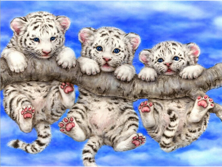 

diamond rhinestone embroidery 5d full diamond square painting three lovely tiger animals children room decoration wholesale