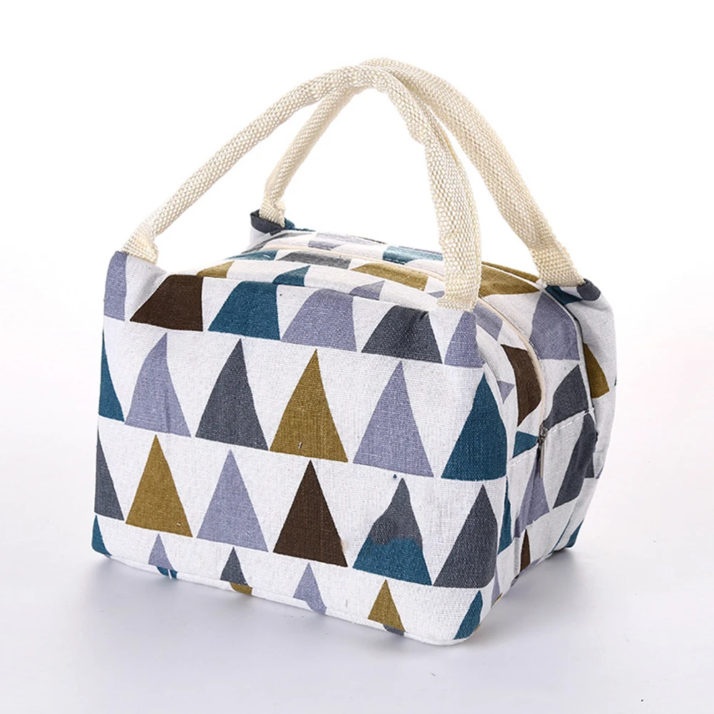

Lunch Bag Camping Cotton Linen Office Insulation Meal Portable Food Storage School Picnic Large Capacity Printed Lightweight