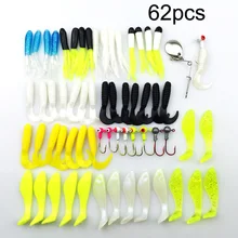 62Pcs Soft Worm Lure Carp Fishing Lure Set Lead Head Jig Hooks Simulation Suite Soft Fishing Baits Set Tackle 019
