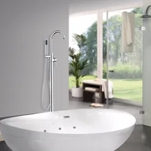 50042 Floor Mount Hot Cold Water Chrome Swivel Spout Brass Body Hand Spray Shower Hose Bathtub