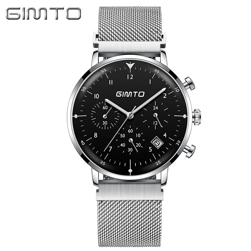 

GIMTO Convex Mirror Quartz Sports Watch Men Luxury Brand Steel Waterproof Date Military Chronograph Men Watches Casual Stopwatch