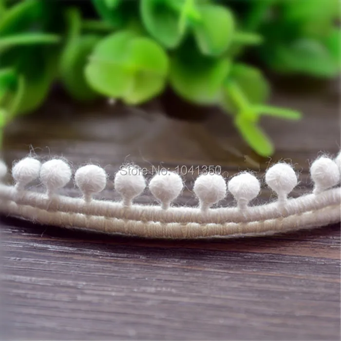 1.2cm Width Cute Off White Cotton Pom Pom Lace Trim Ball Fringe Ribbon