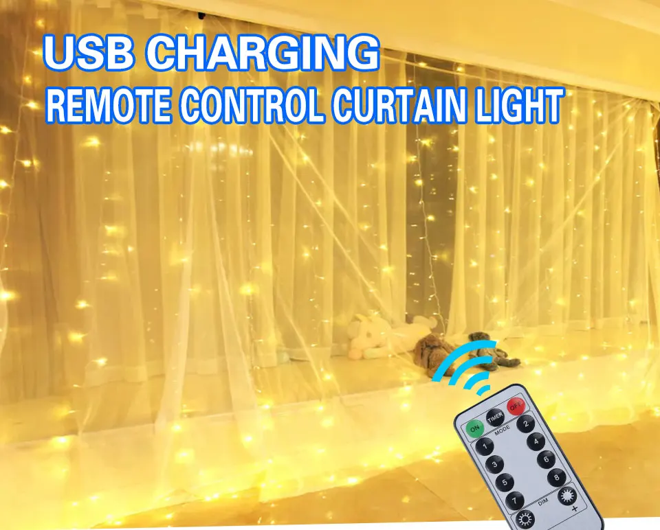 USB LED Curtain Holiday Lights Copper Wire 3x3m 300 LED String Garland Window Christmas Lights Fairy Wedding Party Decoration (1)