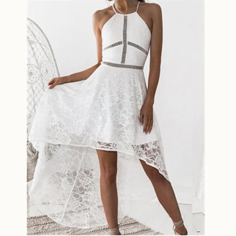 

New Style Elegant Women Summer Two Colors Lace Casual Bandage Bodycon Evening Party Mini Dress Size S-XL