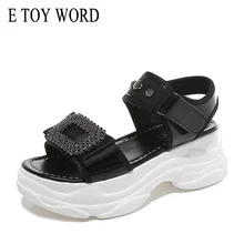 E TOY WORD Sandals women 2019 New flat sandals rhinestones Platform sandals 6CM Casual Rome Summer Fashion Women Shoes