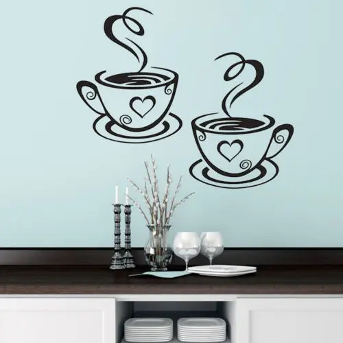 Coffee Cup Decals Removable Vinyl Wall Sticker DIY Kitchen Home Decor Paper P_DM 