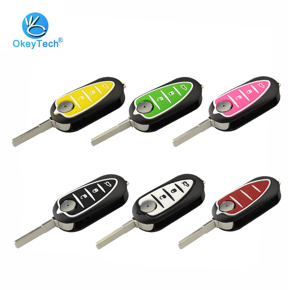 OkeyTech 3 botones Flip carcasa de llave a distancia de coche para Alfa Romeo Mito Giulietta159 GTA de llave del coche cubierta hoja sin cortar