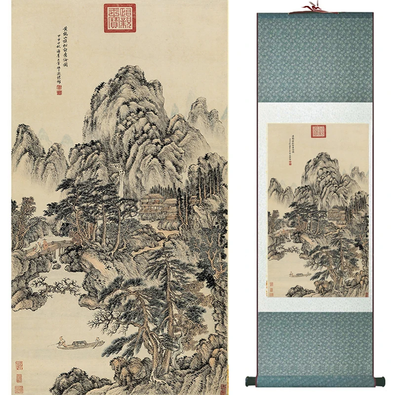 Пейзаж картины для дома, офиса, украшение китайский свиток картина с изображением гор и реки живопись 19052302