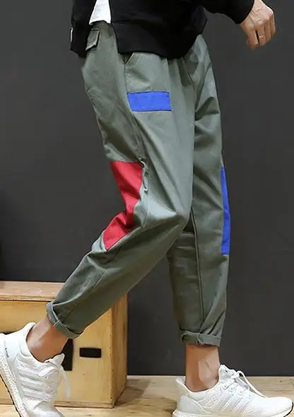 Мужские штаны по щиколотку, весна и осень, корейский стиль, Мужские штаны, модные, черные, серые, подростковые, для мальчиков размера плюс 4XL 5XL - Цвет: Армейский зеленый
