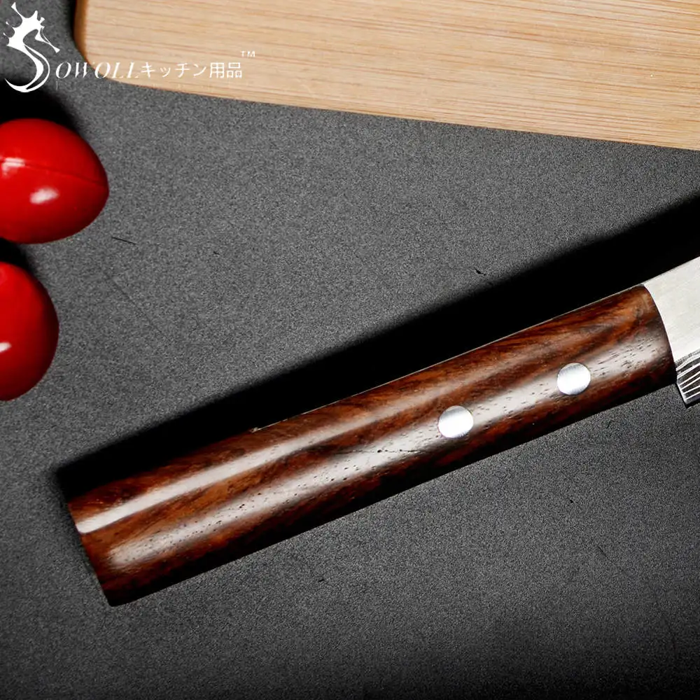 SOWOLL Stainless Steel Sashimi Kitchen Knife Laser Damascus Chef Knife Japanese Salmon Sushi Petty Raw Fish Filleting Knife