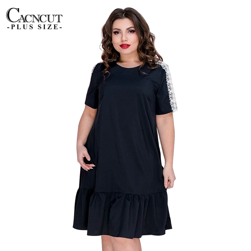 

CACNCUT 5XL 6XL 2019 Summer Casual Lace Plus size Dress Big Large Size Women Ruffle Dress Lady Office Loose Elegant Party Dress
