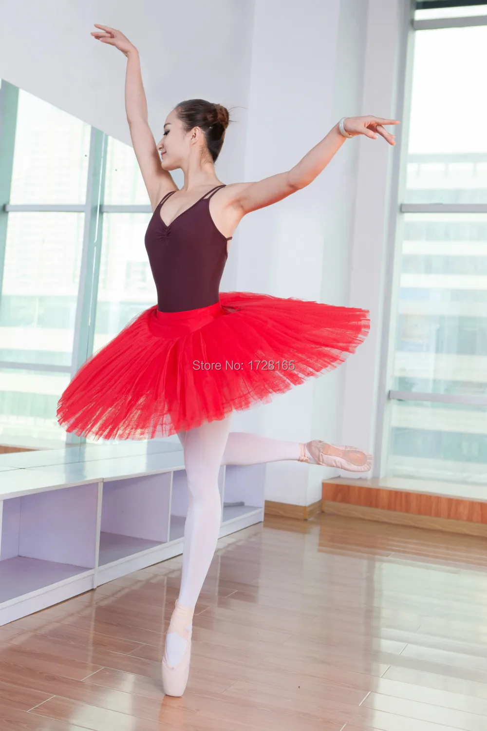 

Free Shipping Adult Red Color Ballet Half Tutu Dance Costumes For Sale 8 Layers Hard Tulle Skirt With Pants AH1005B