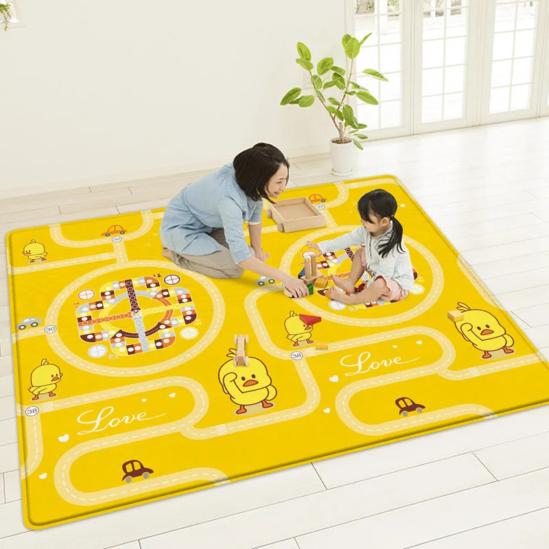 Желтый игровой коврик для детей с мультяшным принтом, детский коврик для приключений, утолщенный детский летающий шахматный ковер, детское одеяло для ползания